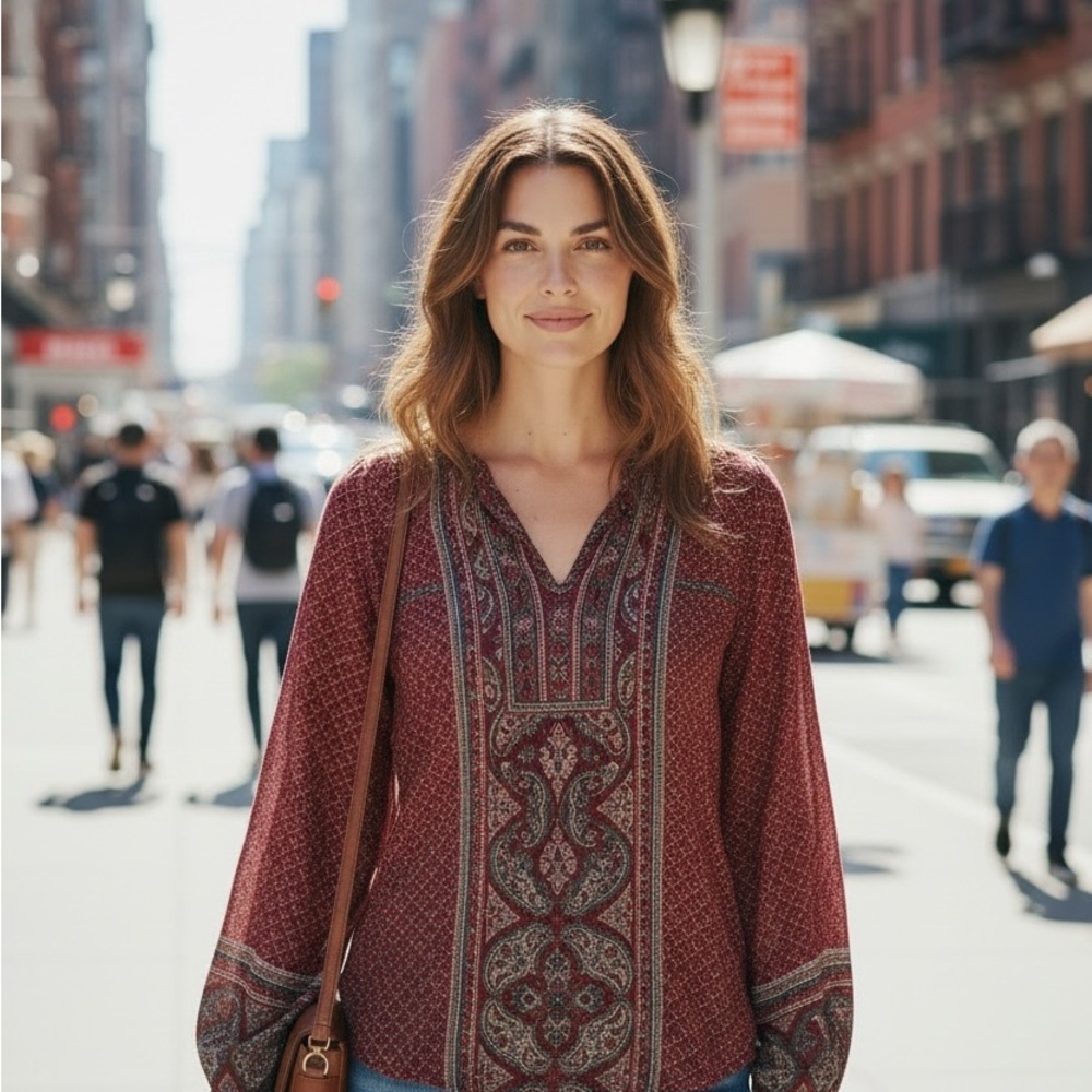 Lucky Brand Burgundy Paisley Blouse